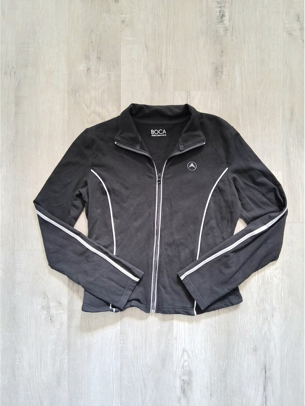 BOCA Performance Women's Lg Black Full Zip White Piping Trim Active Jacket Top